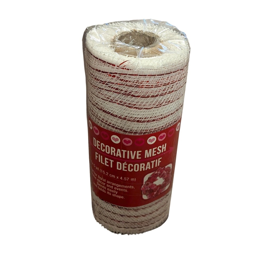Greenbrier Decorative Mesh Ribbon Red White Metallic Stripe 6in x 5yd Valentine